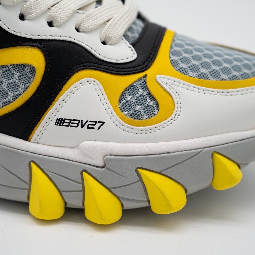 size 43 10 US Balmain B-East White Black Yellow Sneakers Leather Mesh - Picture 10 of 14
